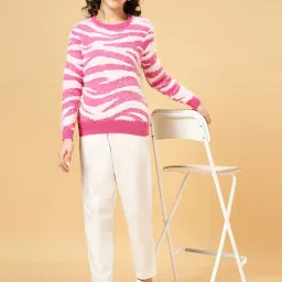 Honey by Pantaloons Pink & White Self Pattern Sweater image 5