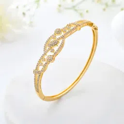 Voylla Gold Sparkling Elegance Royal Crest Gold American Diamond Cuffs Bracelet-picture-28