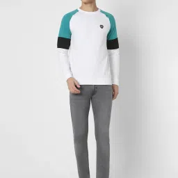 Peter England University White Slim Fit Colour Block Sweatshirt image 5