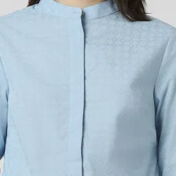Van Heusen Blue Cotton Printed Formal Shirt image 5
