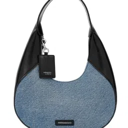 Miraggio Gaby Denim and Black Small Textured Hobo Bag image 5