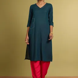Taneira Dark Green Regular fit Viscose Cotton Kurthas image 5