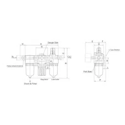 Parker Legris 90 l/min 25µ Air Source Treatment Unit (F.R.L Combination) M5, 67091KM5 image 3