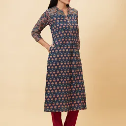 Globus Blue Cotton Floral Print Kurta image 5