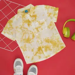 YU by Pantaloons Kids Yellow & White Cotton Over Dyed Shirt-image-95
