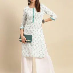 Rangita Turquoise & White Floral Print Straight Kurta - Pack OF 2 image 5