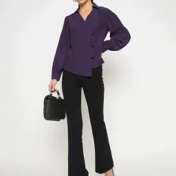 MADAME Purple Plain Shirt image 5