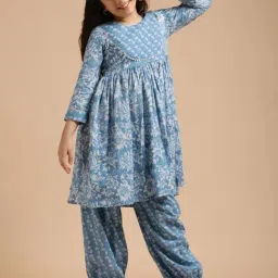 Jaipur Kurti Girls Blue Cotton Floral Suit Sets-picture-42