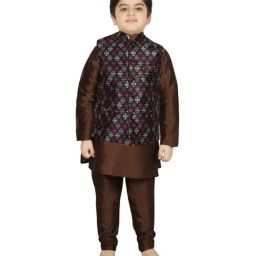 SG Yuvraj Kids Navy & Brown Printed Full Sleeves Kurta Set-picture-40