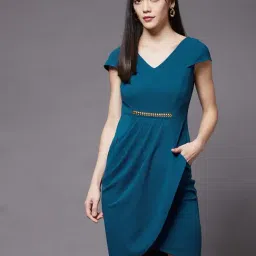 Miss Chase Teal Slim Fit A Line Dress-picture-38