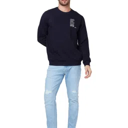 Spykar Navy Slim Fit Embroidered Round Neck Sweatshirt image 5
