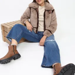 MADAME Beige Polyester Self Full Sleeves Jacket image 5