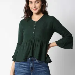 Pepe Jeans Dark Green Peplum Top-image-0