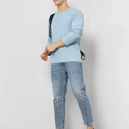 celio celio* Blue Comfort Fit Self Design Henley T-Shirt image 5
