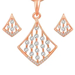 Peora Rose Gold Plated Contemporary CZ Rhombus Shape Stud Pendant & Earring image 3