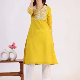 W Yellow Solid Kurta image 5