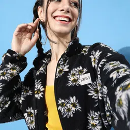 STREET 9 Women Stylish Black Floral Cropped Jacket-picture-24