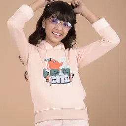 Crimsoune Club Girls Peach Printed Full Sleeves Sweatshirt-image-89