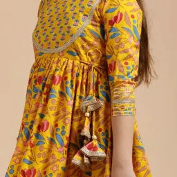 Jaipur Kurti Girls Mustard Cotton Floral Suit Sets image 5