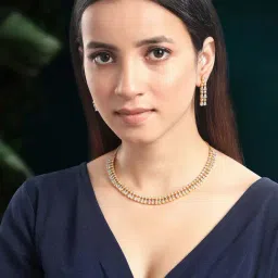 Peora Gold Plated Contemporary Cubic Zirconia Dangler Necklace & Earring image 2