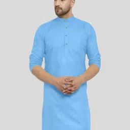ANUJ FASHION Men Blue Mandarin Collar Straight Cotton Kurta-picture-30