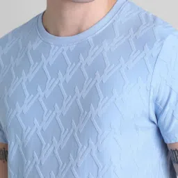 Jack & Jones Ballad Blue Cotton Slim Fit Self Pattern T-Shirt image 5