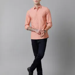 CAVALLO by Linen Club Orange Contemporary Fit Cotton Linen Shirt image 5
