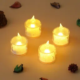 eCraftIndia White Plastic Crystal Dripping Acrylic LED Tea Light Candle - Set of 4 image 5