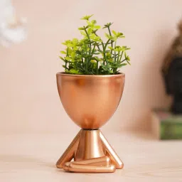 eCraftIndia Copper & Green Plastic Human Figure Shaped Vase with Artificial Plant image 5