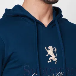 Giordano Deep Teal Cotton Regular Fit Self Pattern Hooded Sweatshirt image 5