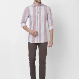 Giordano Red Cotton Slim Fit Striped Shirt image 5