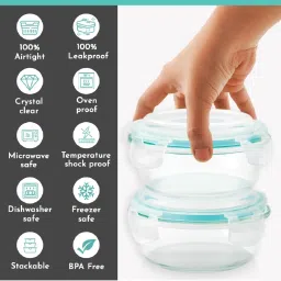 Magnus Borosilicate Glass Vivid Lunch Box With Pouch & 2 Round Containers (400 Ml Each) image 5