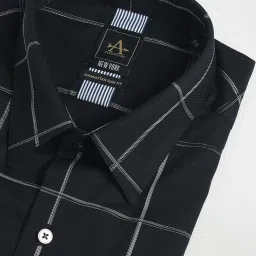 arrow new york Arrow Newyork Black Cotton Slim Fit Checks Shirt image 5