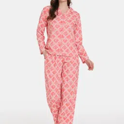 Zivame Pink Printed Shirt With Pyjamas-image-76