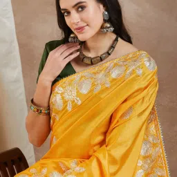 Saree Mall Yellow Silk Embroidered Saree With Unstitched Blouse image 5