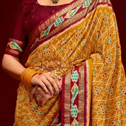 Saree Mall Mustard & Maroon Silk Printed Saree With Unstitched Blouse image 5
