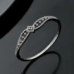 Voylla Silver Sparkling Elegance Regal Filigree American Diamond Cuffs Bracelet-image-99