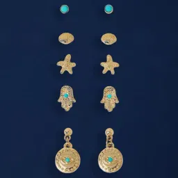 Accessorize London Blue Golden Earrings for Women Pack of 5-picture-23