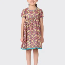 Fabindia Kids Pink & Green Cotton Printed Dress-image-47