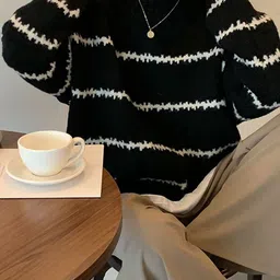 StyleCast x Revolte Striped Self Design Round Neck Pullover Sweater image 5