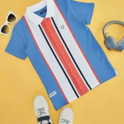 Pantaloons Junior Kids Alaskan Blue & White Cotton Striped Shirt-image-61