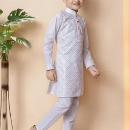 TAKE STYLE Boys White Cotton Blend Embroidered Kurta Sets image 5