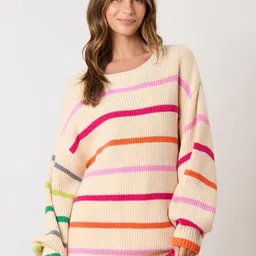 StyleCast Women Striped Long Sleeve Pullover Sweater-image-61