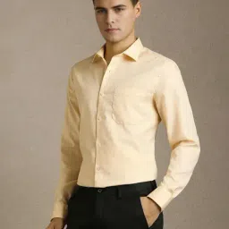 Louis Philippe Yellow Cotton Regular Fit Texture Shirt image 3