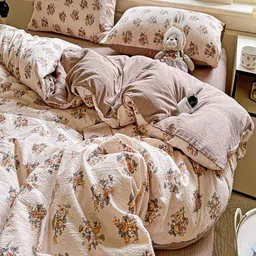 JC HOME Brown & Grey Floral Polycotton 4 Piece Double Extra Large Regular Bedding Set image 4