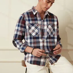 WROGN Men Comfort Spread Collar Tartan Checked Cotton Relaxed Fit Casual Shirt-picture-23