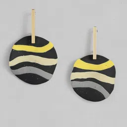 justpeachy Black & Yellow Gold-Plated Striped Clay Circular Drop Earrings image 1