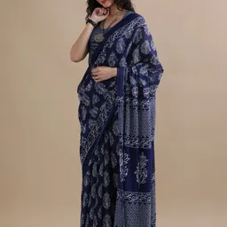 Jaipur Kurti Pure Cotton Ajrak Printed Saree image 3