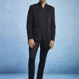 VASTRAMAY Mandarin Collar Sequinned Slim-Fit Bandhgala Blazers image 5