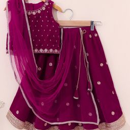Babyhug Sleeveless Choli & Lehenga with Dupatta Embroidered - Magenta-image-105